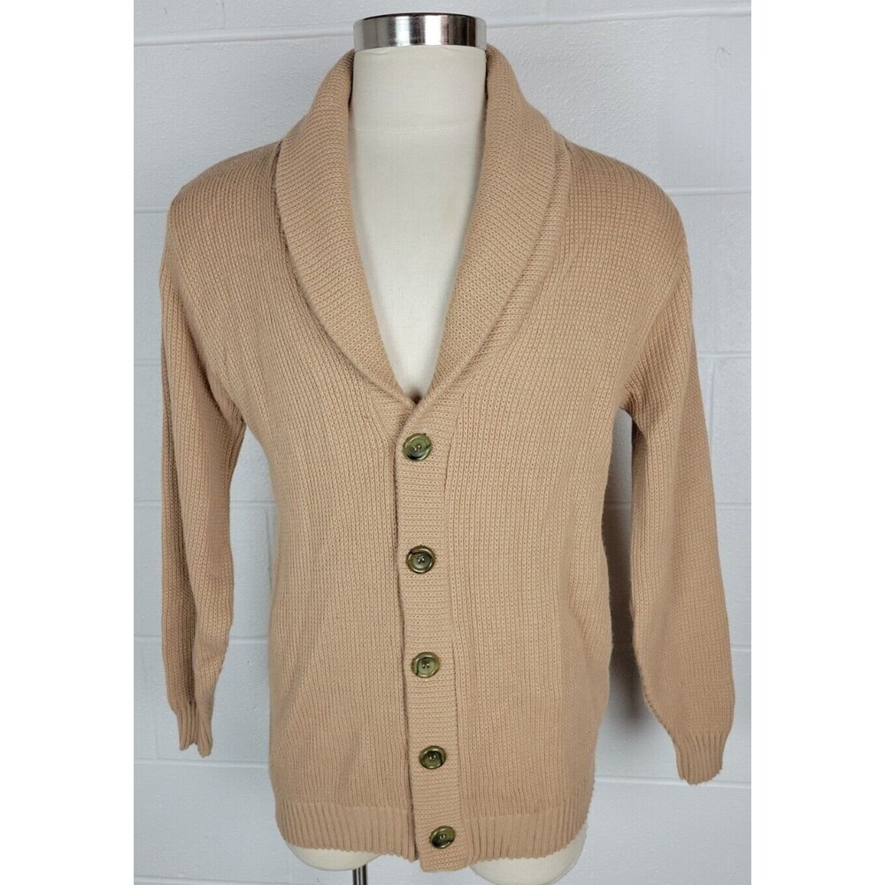 Vintage Kings Road Sears Mens Brown Shawl Collar‎ Cardigan Sweater L